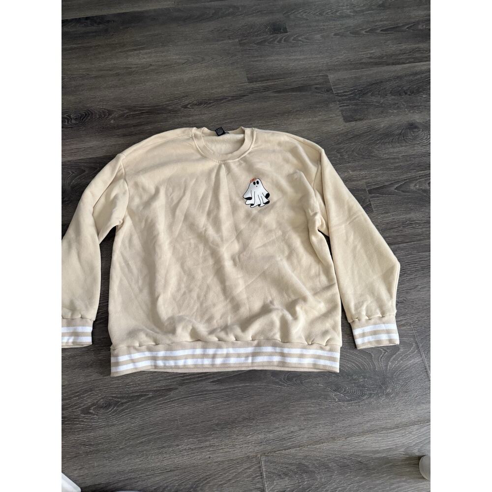 Halloween Ghost Pumpkin Women Sweatshirt Better Things Brand Cream Colored L